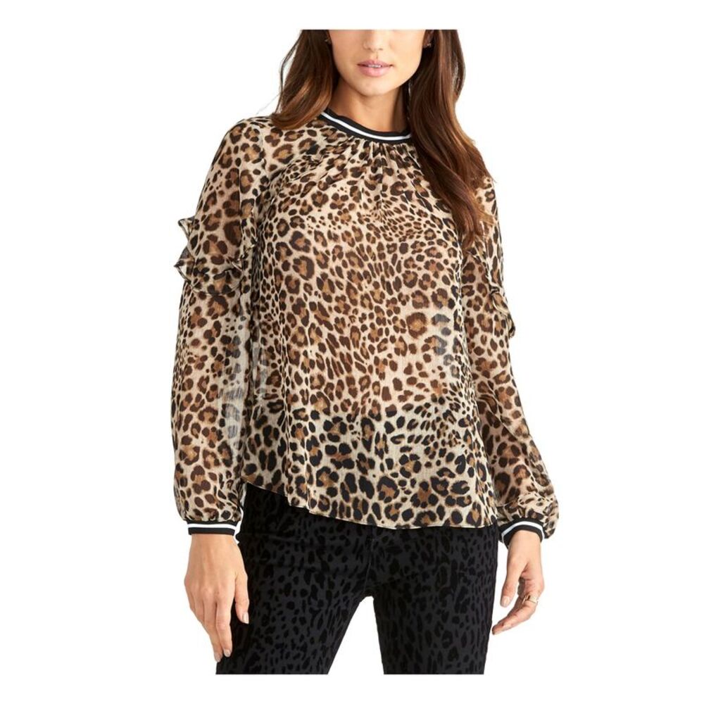 RACHEL RACHEL ROY Womens Beige Animal Print Jewel Neck Top 2
